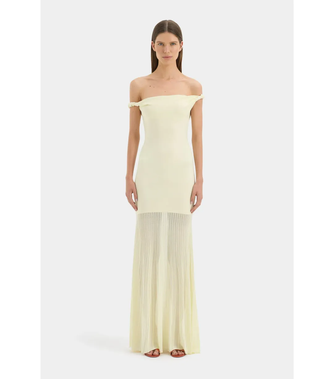 Sir the Label Ella Off Shoulder Twist Dress in Lemon Sorbet Size 10 for rent on The Volte - main image