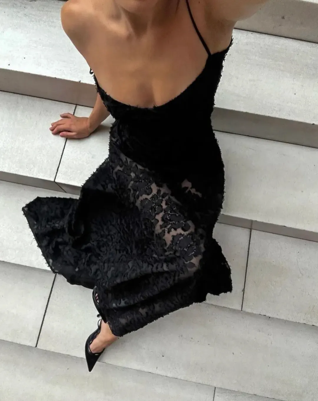 House Of Cb Seren Floral Sheer Lace Back Maxi Dress Black Size Xs / Au 6 for rent on The Volte - main image