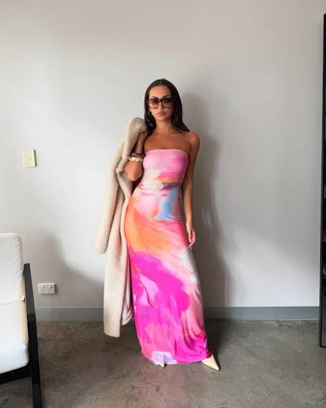 WITH HARPER LU STRAPLESS SLIP MAXI DRESS ABSTRACT ART SIZE XS Aus6-8 for rent on The Volte - main image