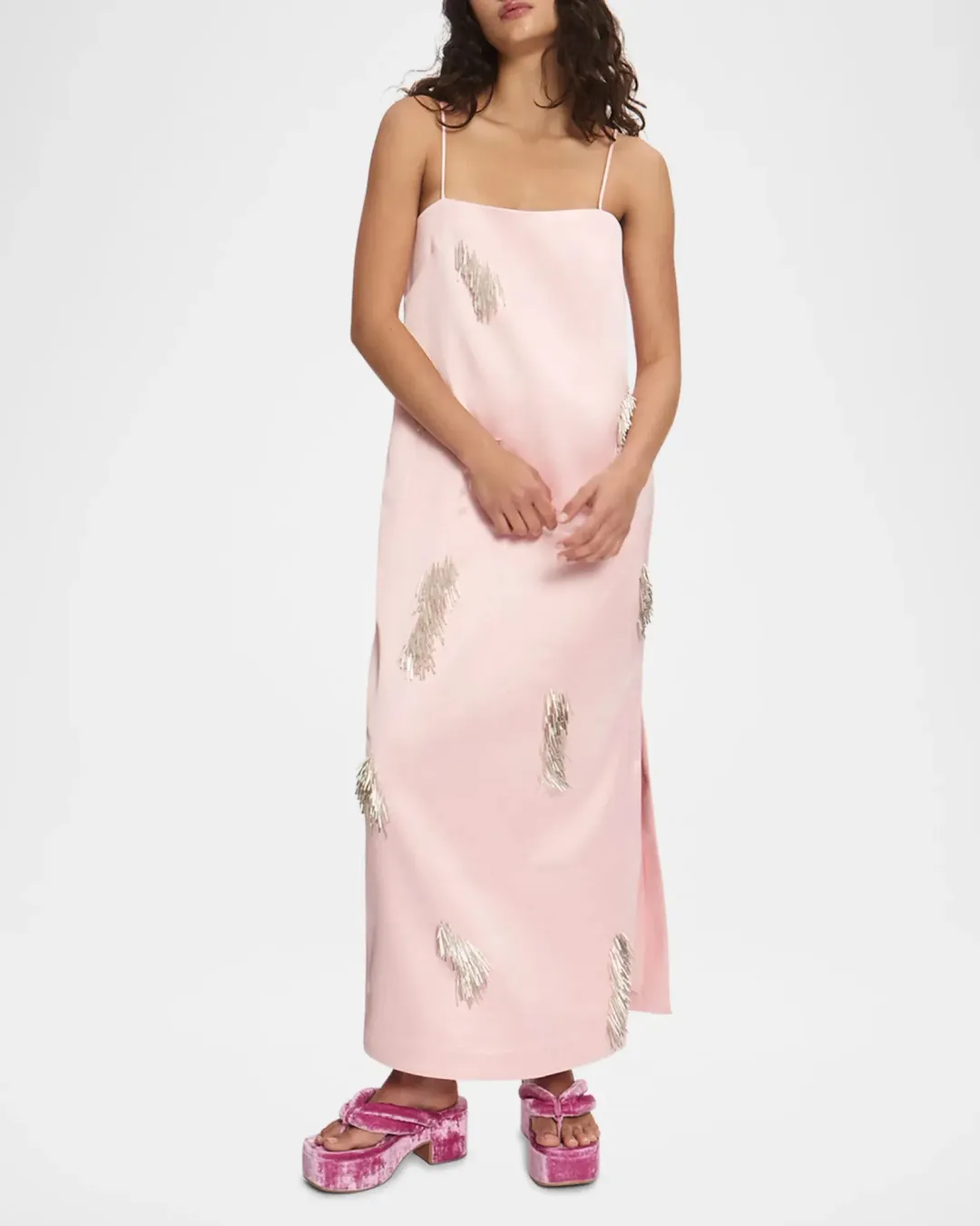 ALEMAIS Cindy Embellished Slip Dress Pink 8  for rent on The Volte - main image