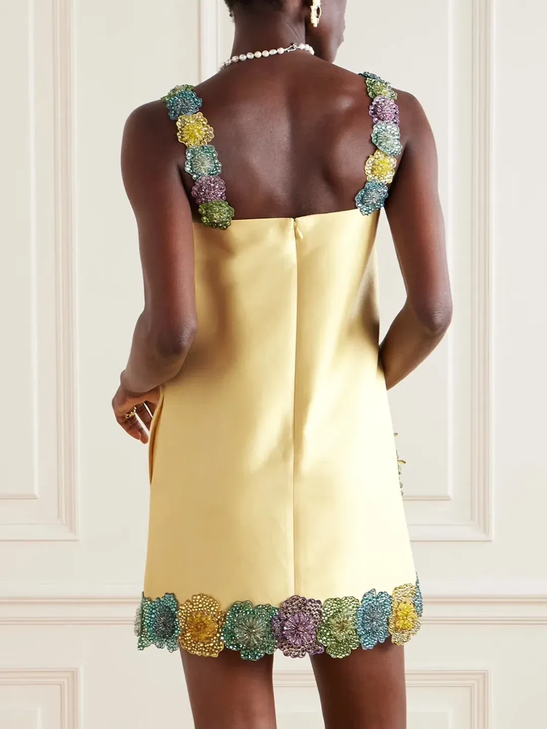 ALEMAIS Lolita Floral Beaded Mini Dress Yellow 10 AU for rent on The Volte - main image