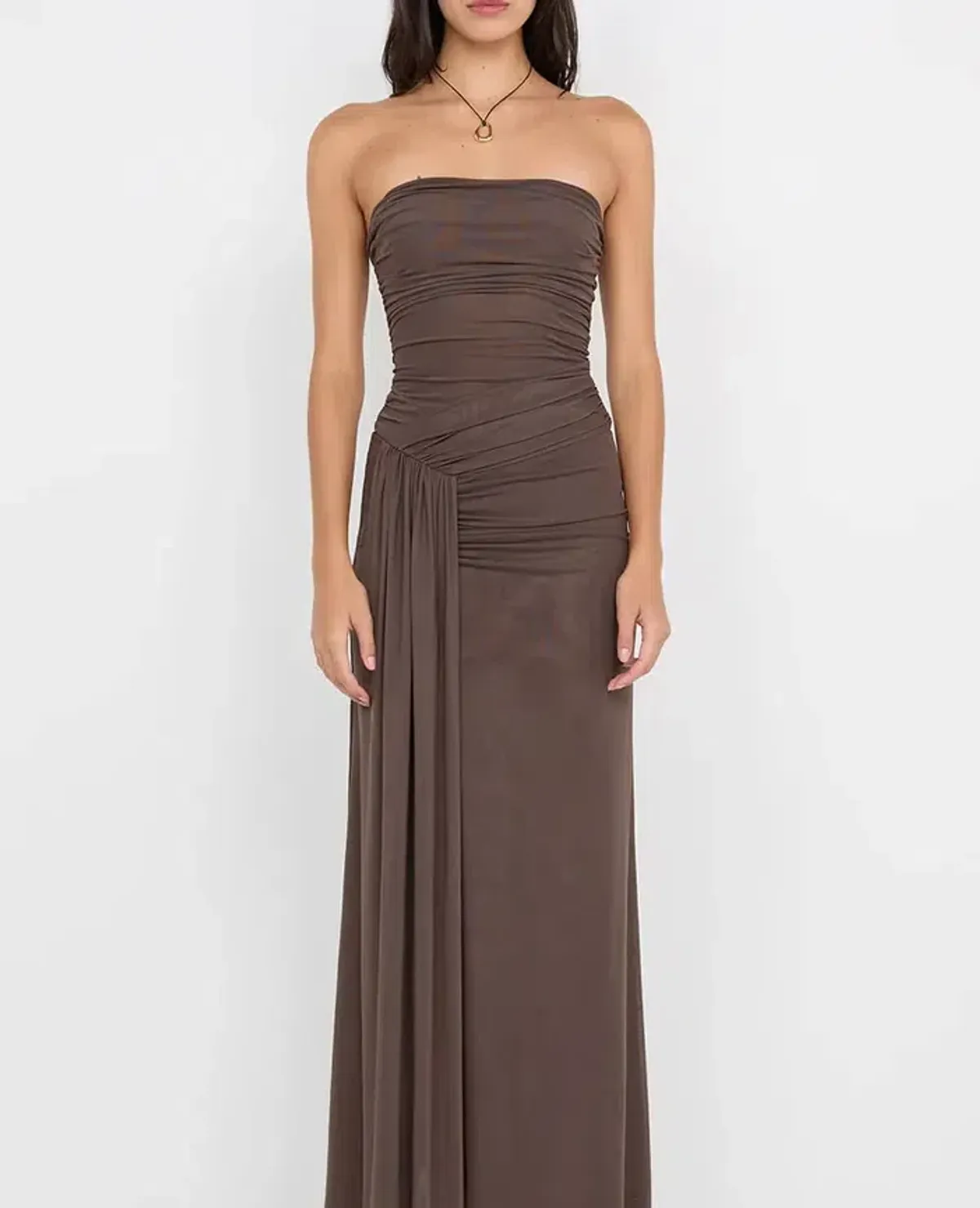 BEC & BRIDGE IDA STRAPLESS MAXI GOWN IN CHOCOLATE BROWN SIZE AU 6 - Image 1