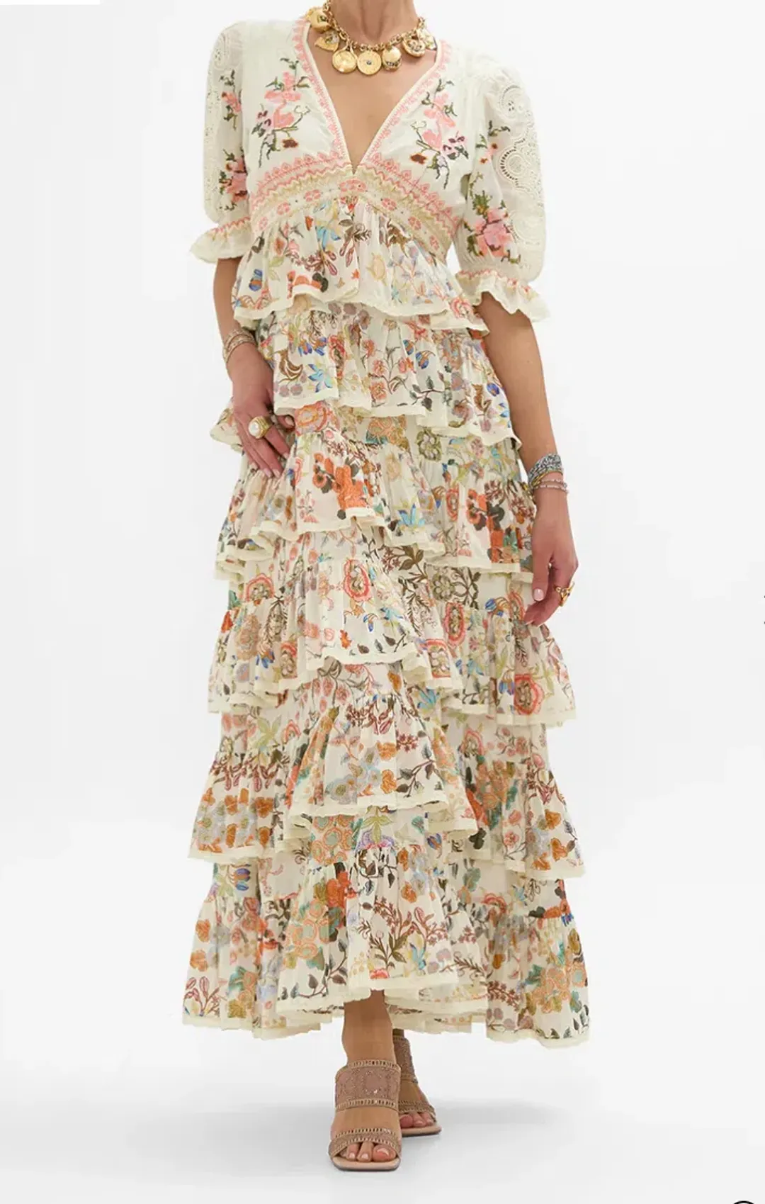 Camilla Puff Sleeve Long Dress In Honour Of Heirlooms Size S (10) for rent on The Volte - main image