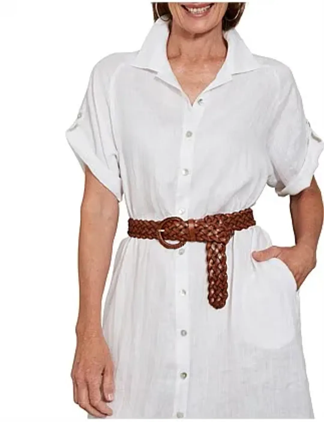 Eb And Ive Short Tab Sleeve Linen Studio Shirt Dress Salt Size S for rent on The Volte - main image