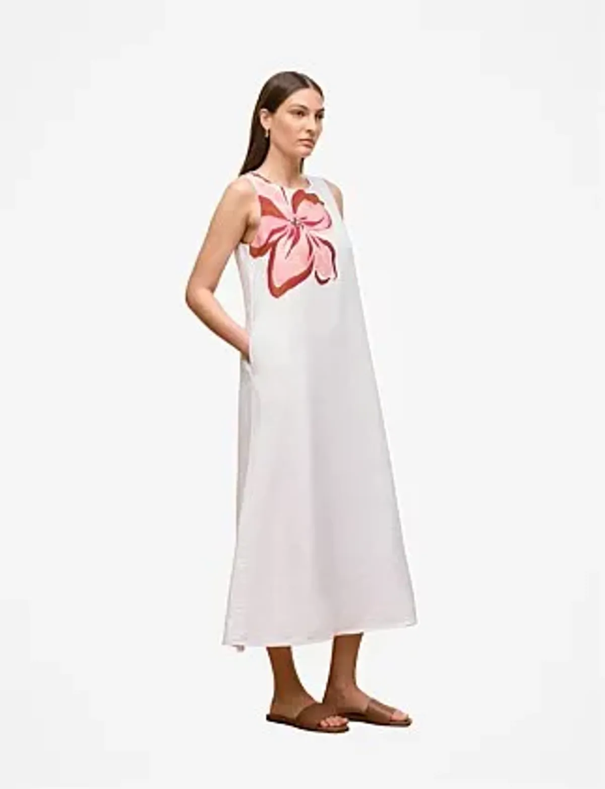 Trenery Peony Linen Sleeveless Column Dress White Size 8 - Image 6