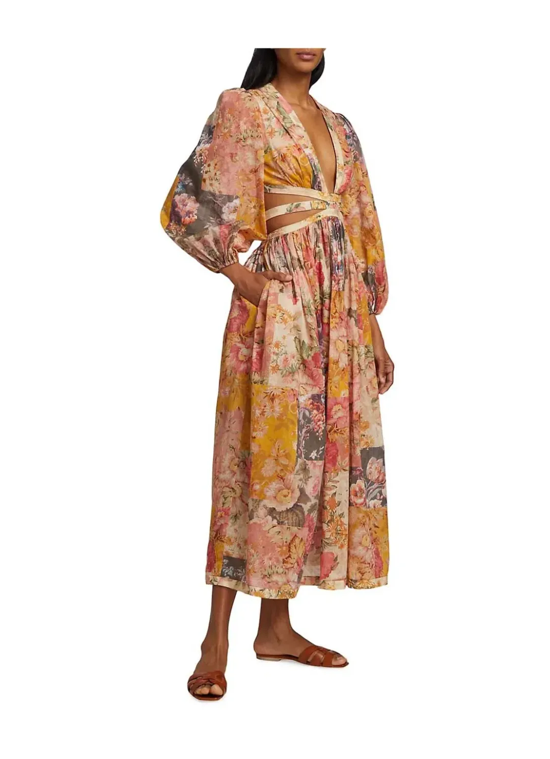 Zimmermann Pattie Patchwork Cutout Long Dress Size 0 / AU 8 for rent on The Volte - main image