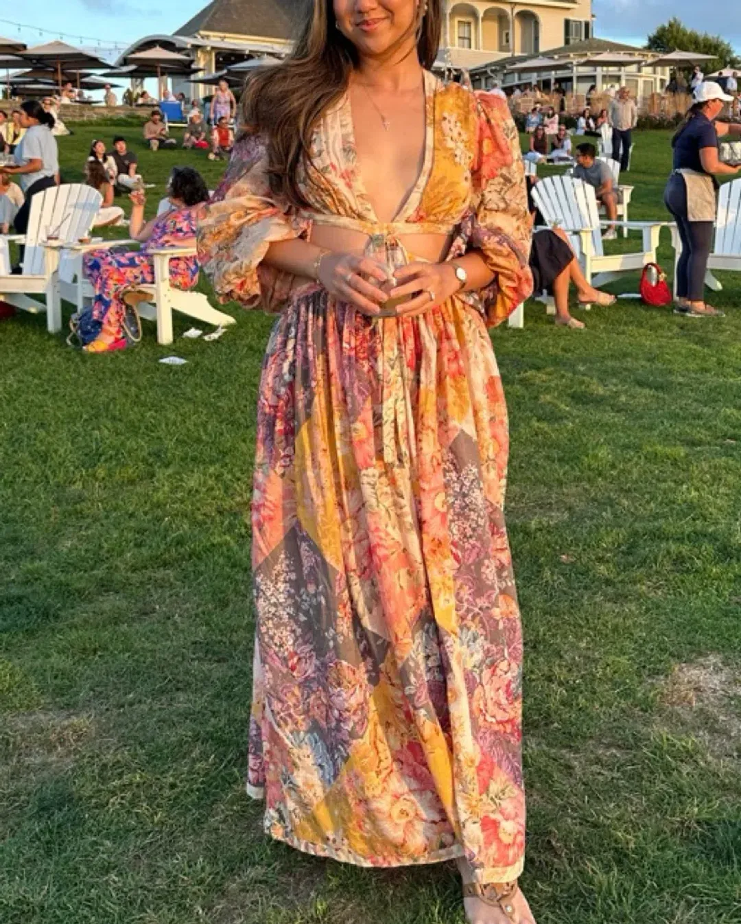 Zimmermann Pattie Patchwork Cutout Long Dress Size 0 / AU 8 for rent on The Volte - main image