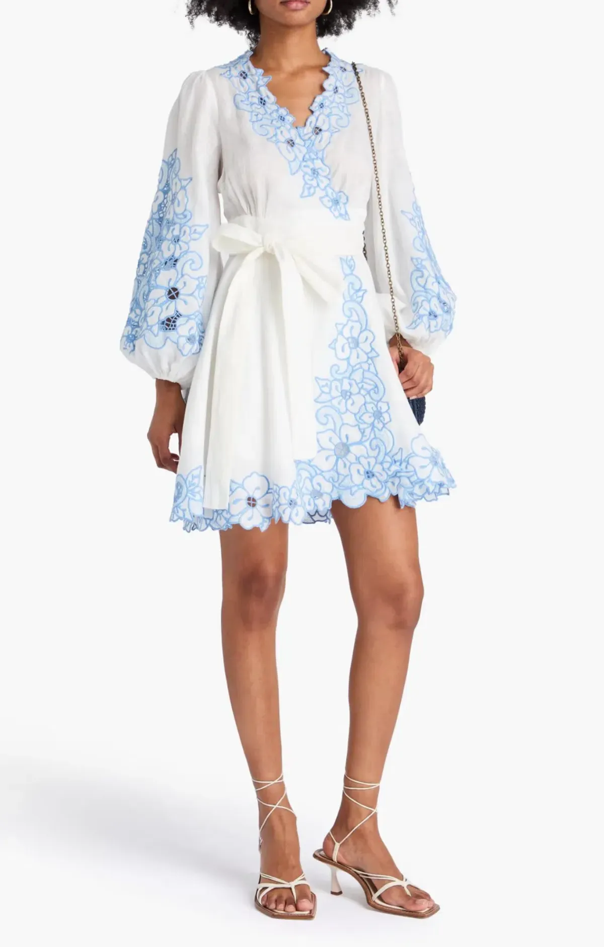 ZIMMERMANN Embroidered linen mini wrap dress. Size 1  - Image 1