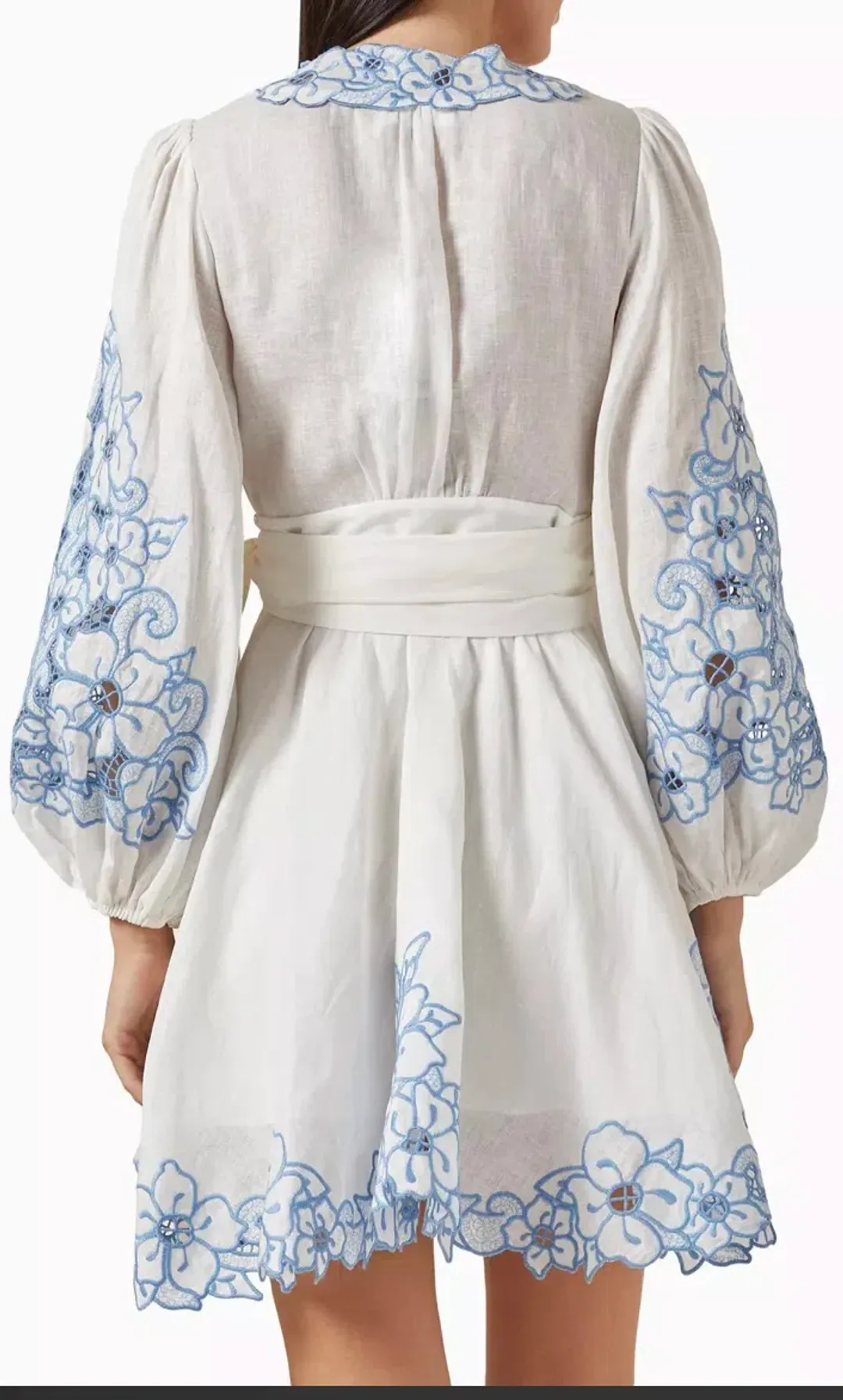 ZIMMERMANN Embroidered linen mini wrap dress. Size 1  for rent on The Volte - main image