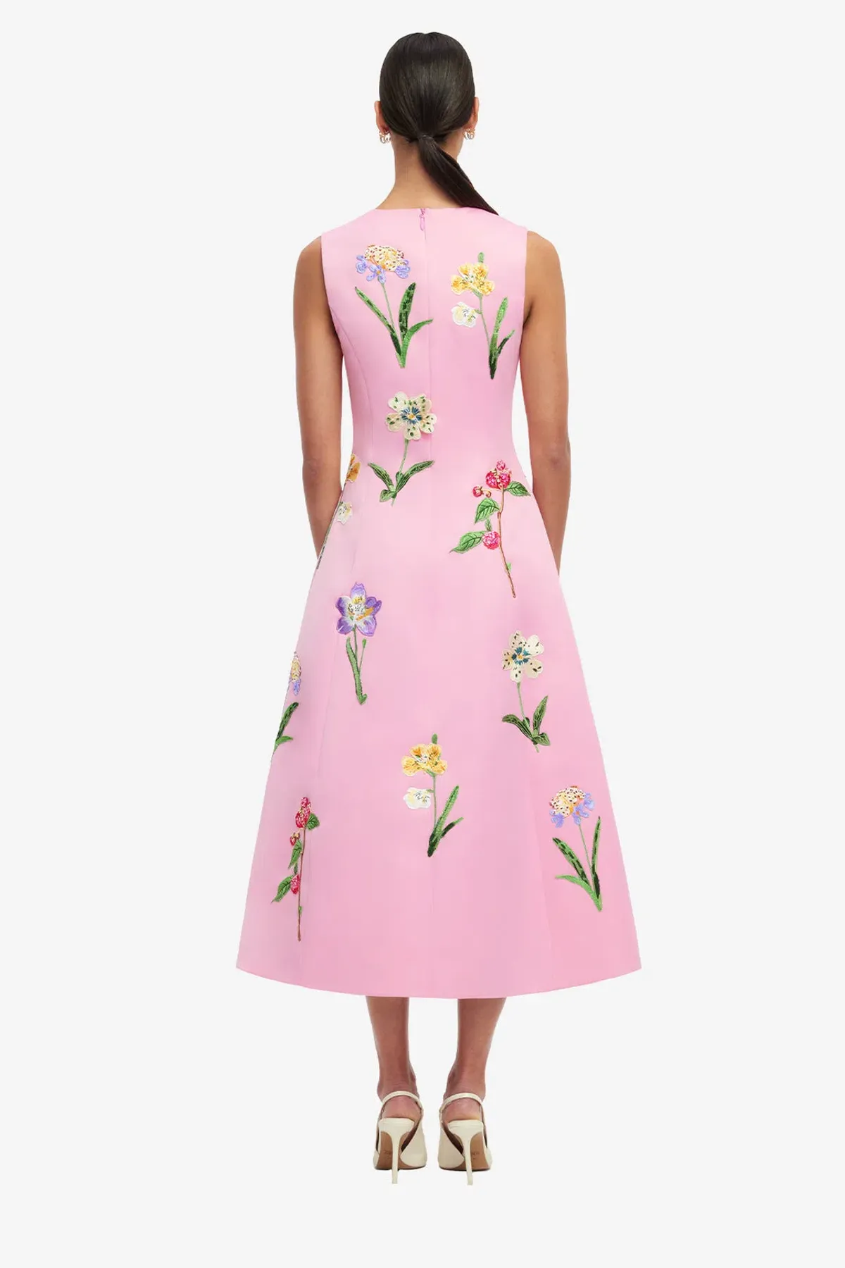 Leo Lin Cleo Embellished Sleeveless Midi Dress in Wild Flower in Flamingo Pink Size 12 - Image 3
