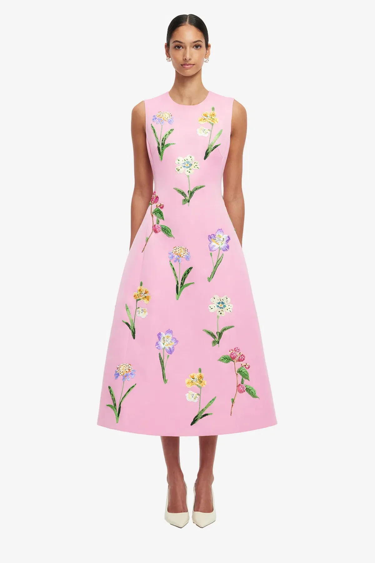 Leo Lin Cleo Embellished Sleeveless Midi Dress in Wild Flower in Flamingo Pink Size 12 - Image 1