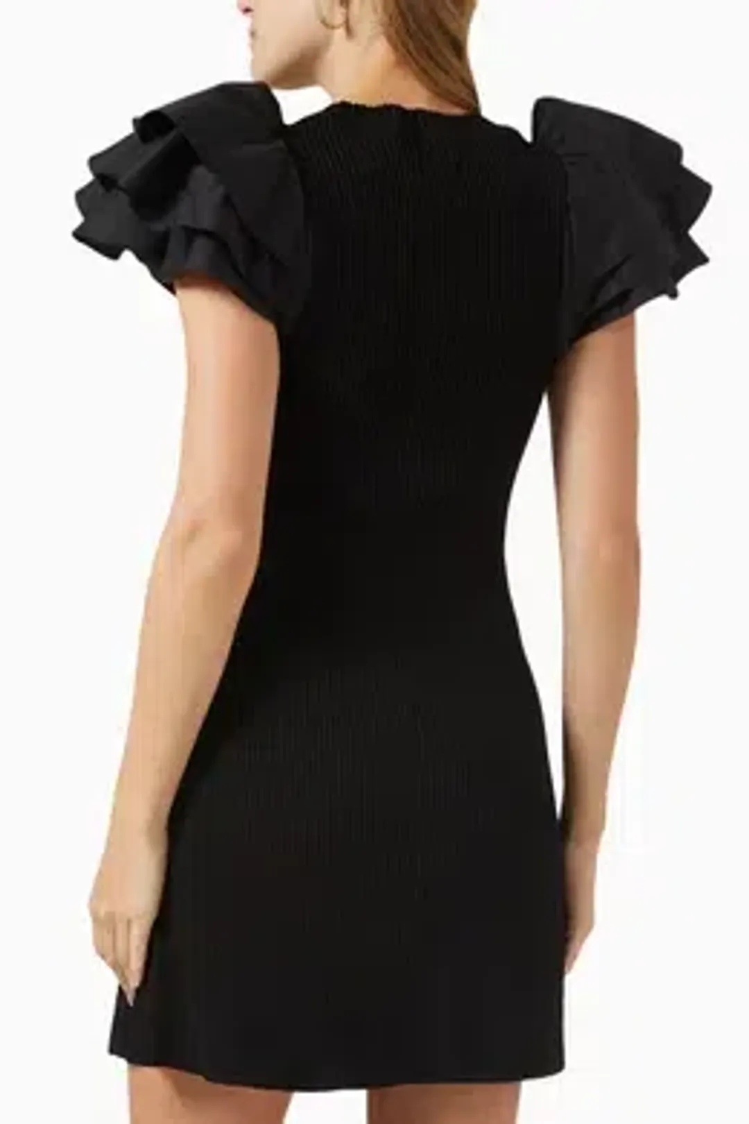 Aje Black Questa Puff Ruffle Sleeve Mini Dress | Size M for rent on The Volte - main image