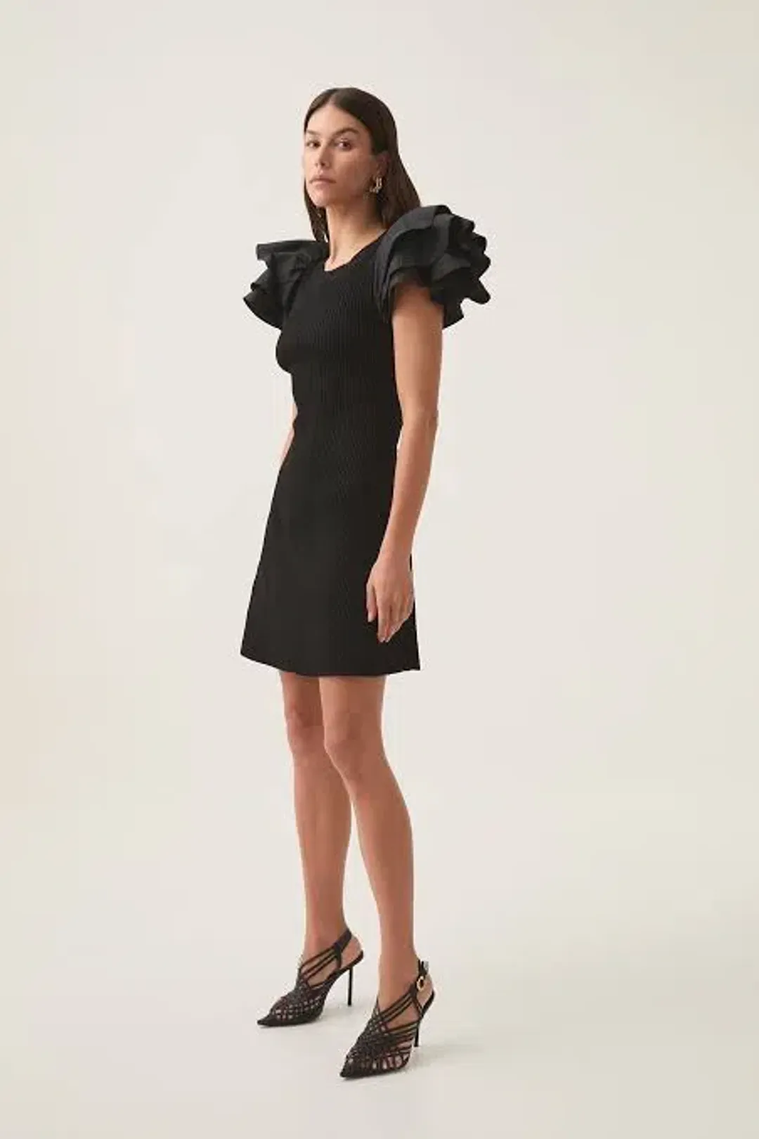 Aje Black Questa Puff Ruffle Sleeve Mini Dress | Size M for rent on The Volte - main image