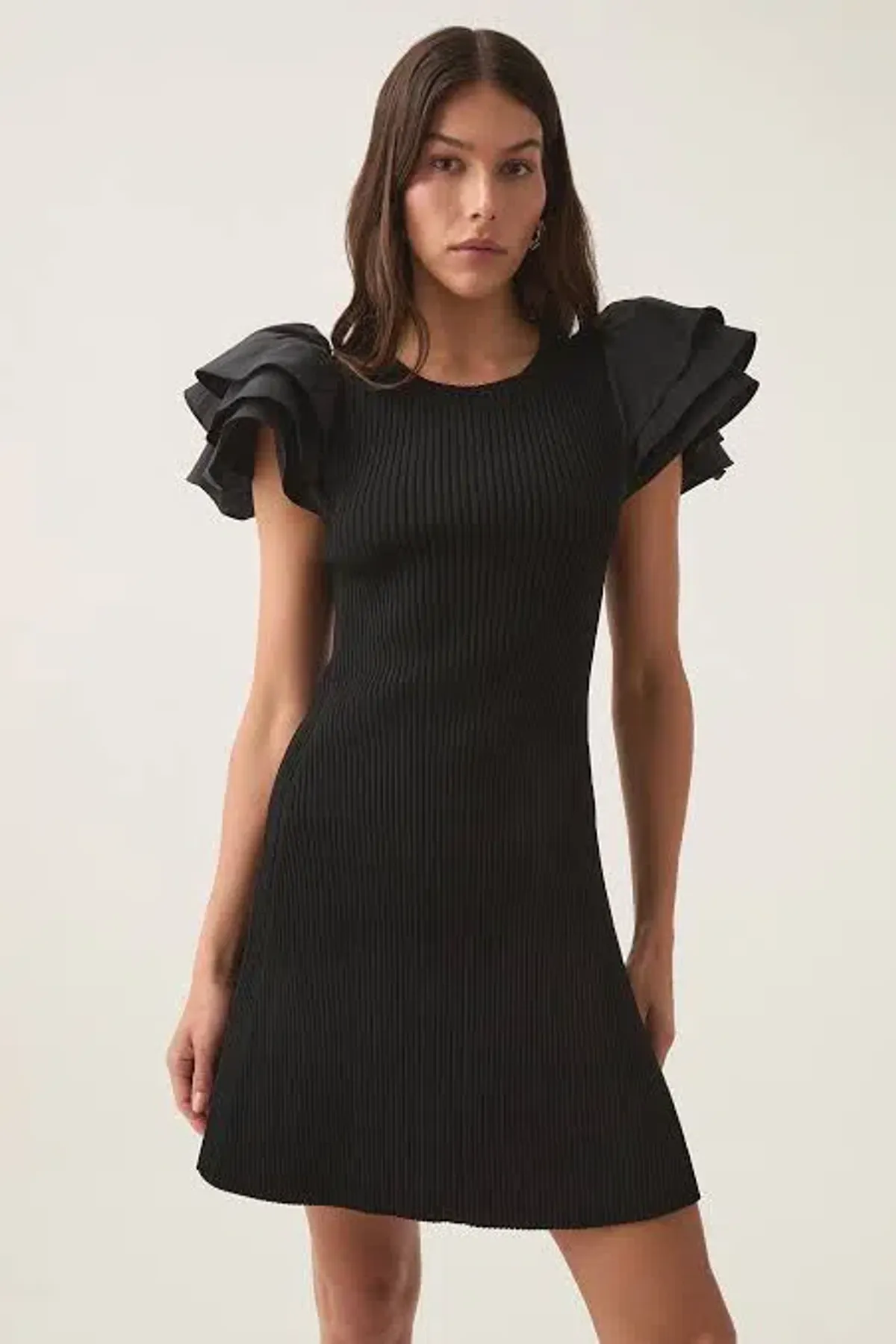 Aje Black Questa Puff Ruffle Sleeve Mini Dress | Size M - Image 3