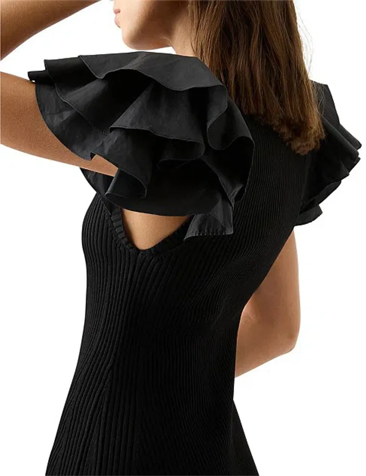 Aje Black Questa Puff Ruffle Sleeve Mini Dress | Size M - Image 6