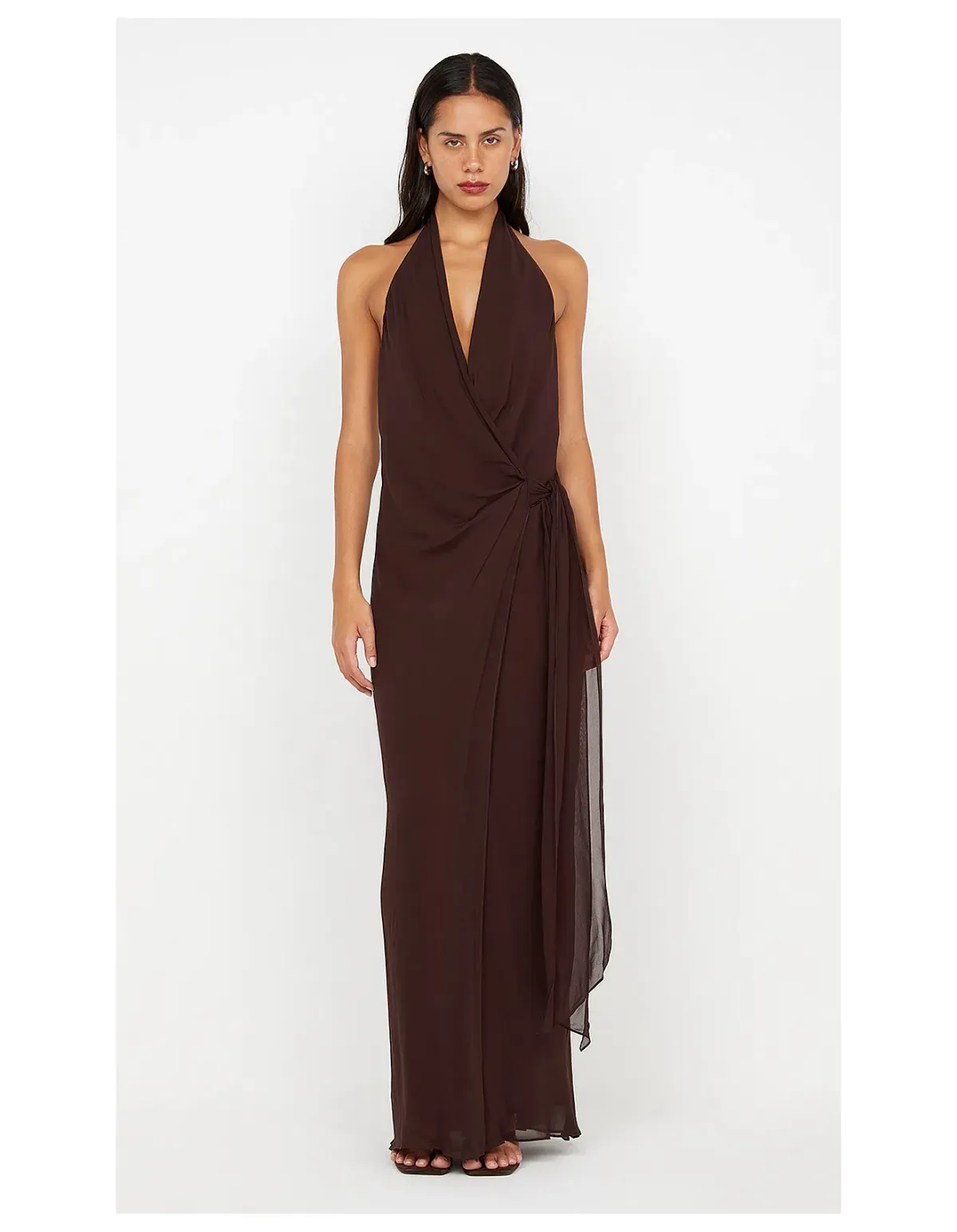 Bec and Bridge Soneva Wrap Halter Dress in Dark Chocolate Brown Size 10 / M AU - Image 1