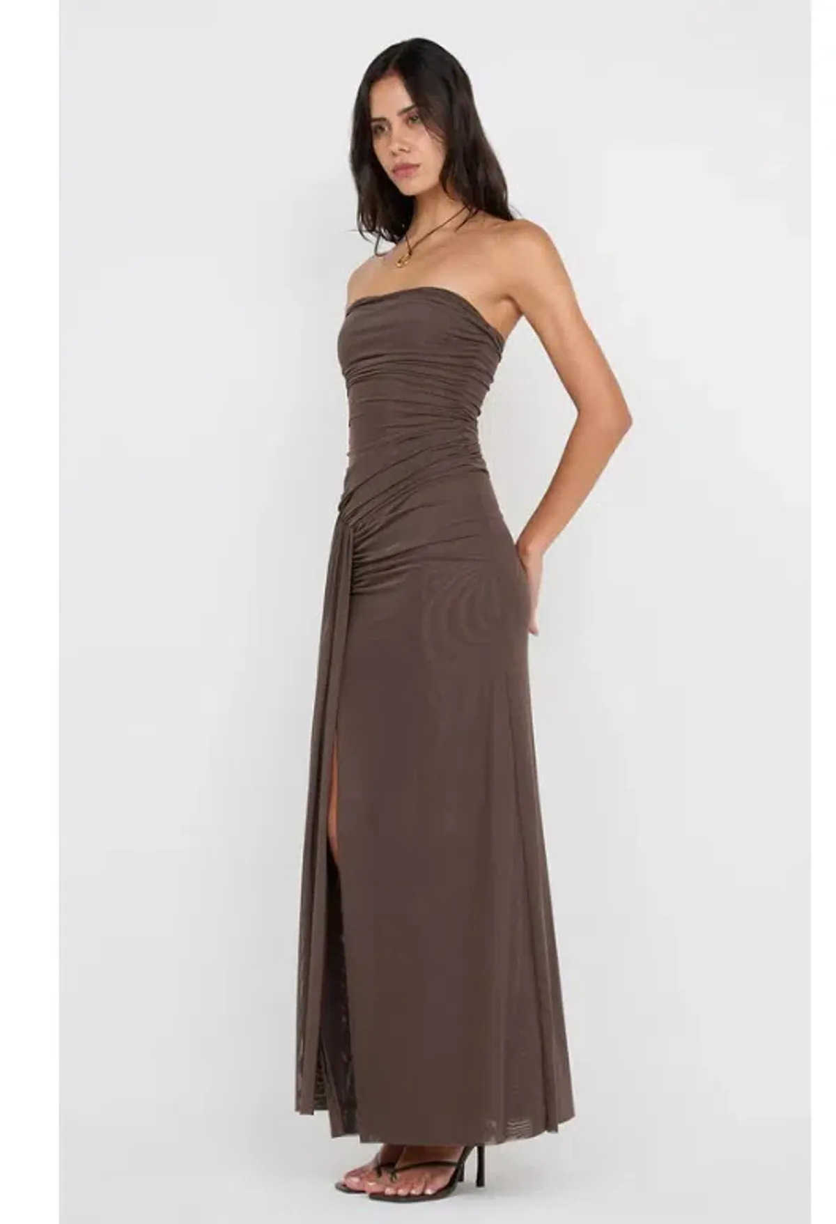 Bec & Bridge Ida Strapless Maxi Gown in Chocolate Brown Size AU 14 - Image 2