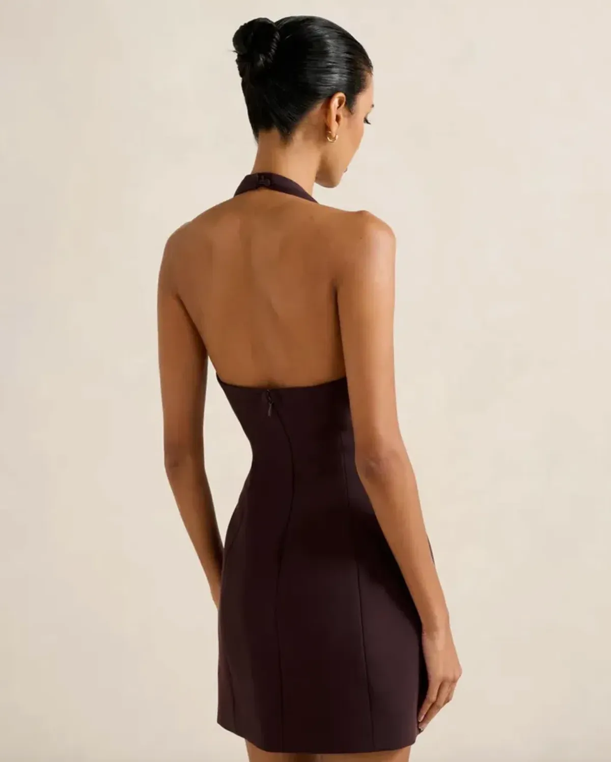 Riley Petite Structured Halter Mini Dress chocolate size 10  - Image 2