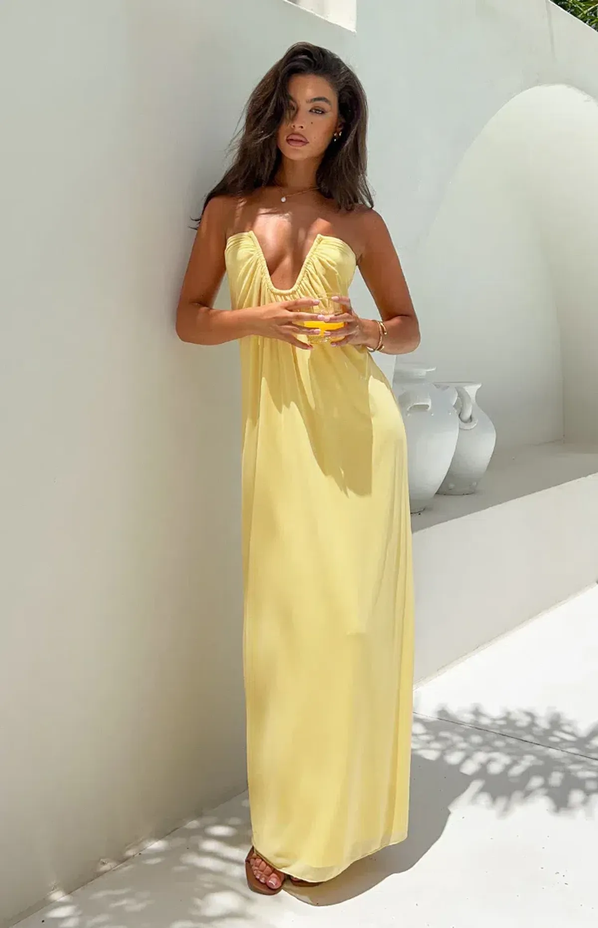 Beginning Boutique Braelyn Yellow Strapless Maxi Dress - Image 1