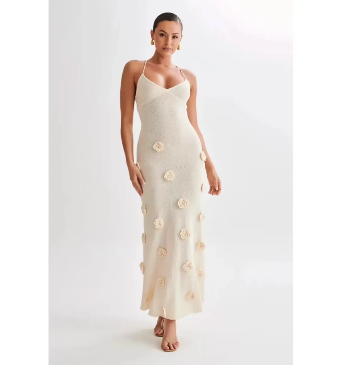 Meshki Suki Knit Maxi Dress With Flowers Nude Size Small / AU 8 - Image 2