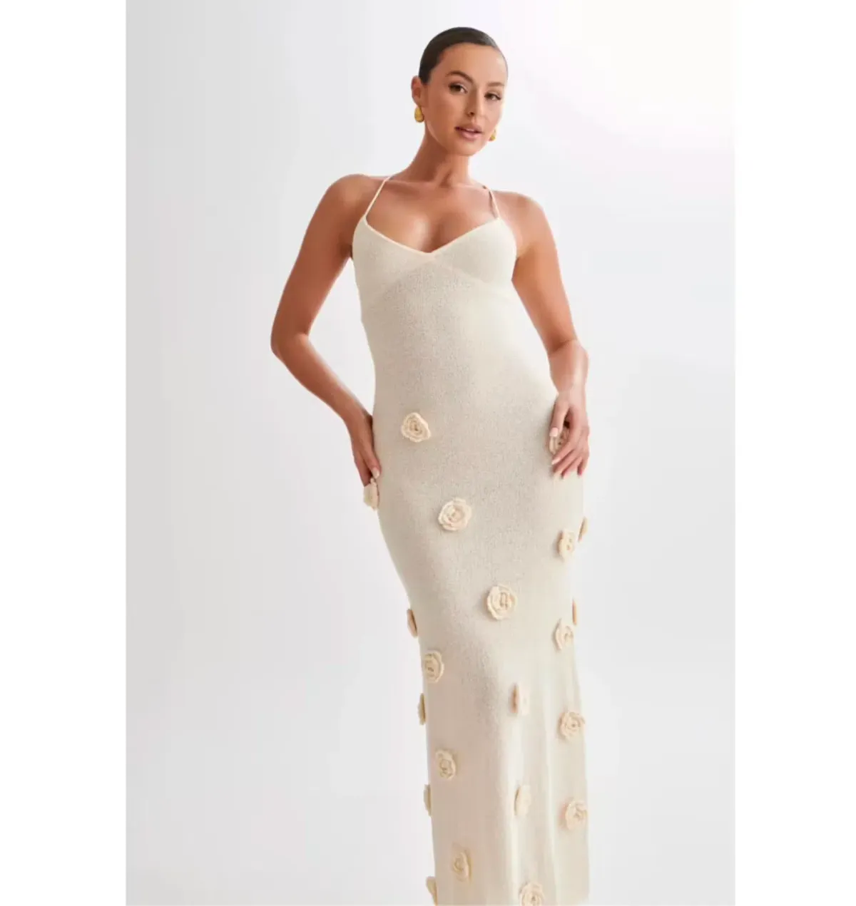 Meshki Suki Knit Maxi Dress With Flowers Nude Size Small / AU 8 - Image 4