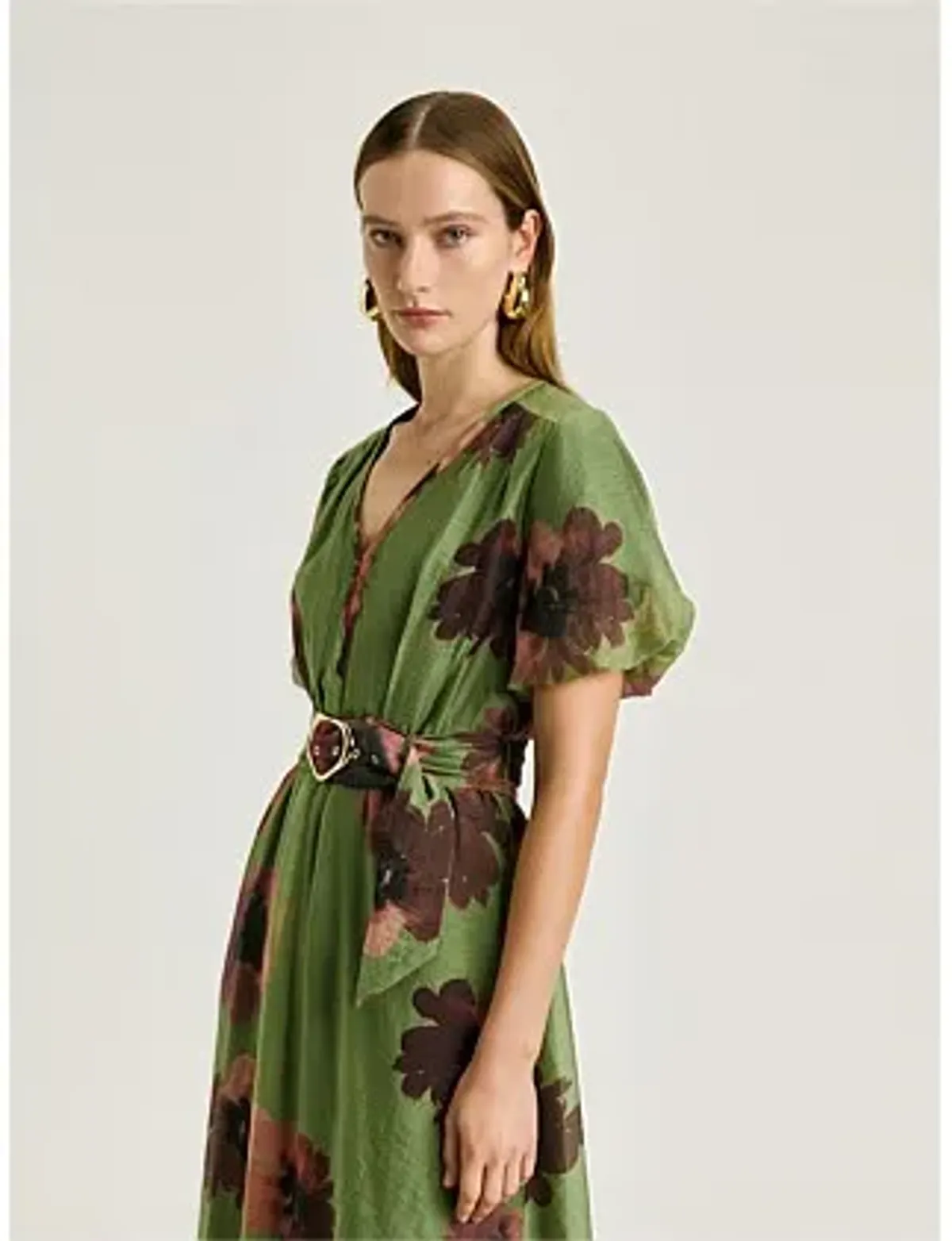 Veronika Maine WATER POPPY BELTED MIDI DRESS Green Size 8 - Image 3