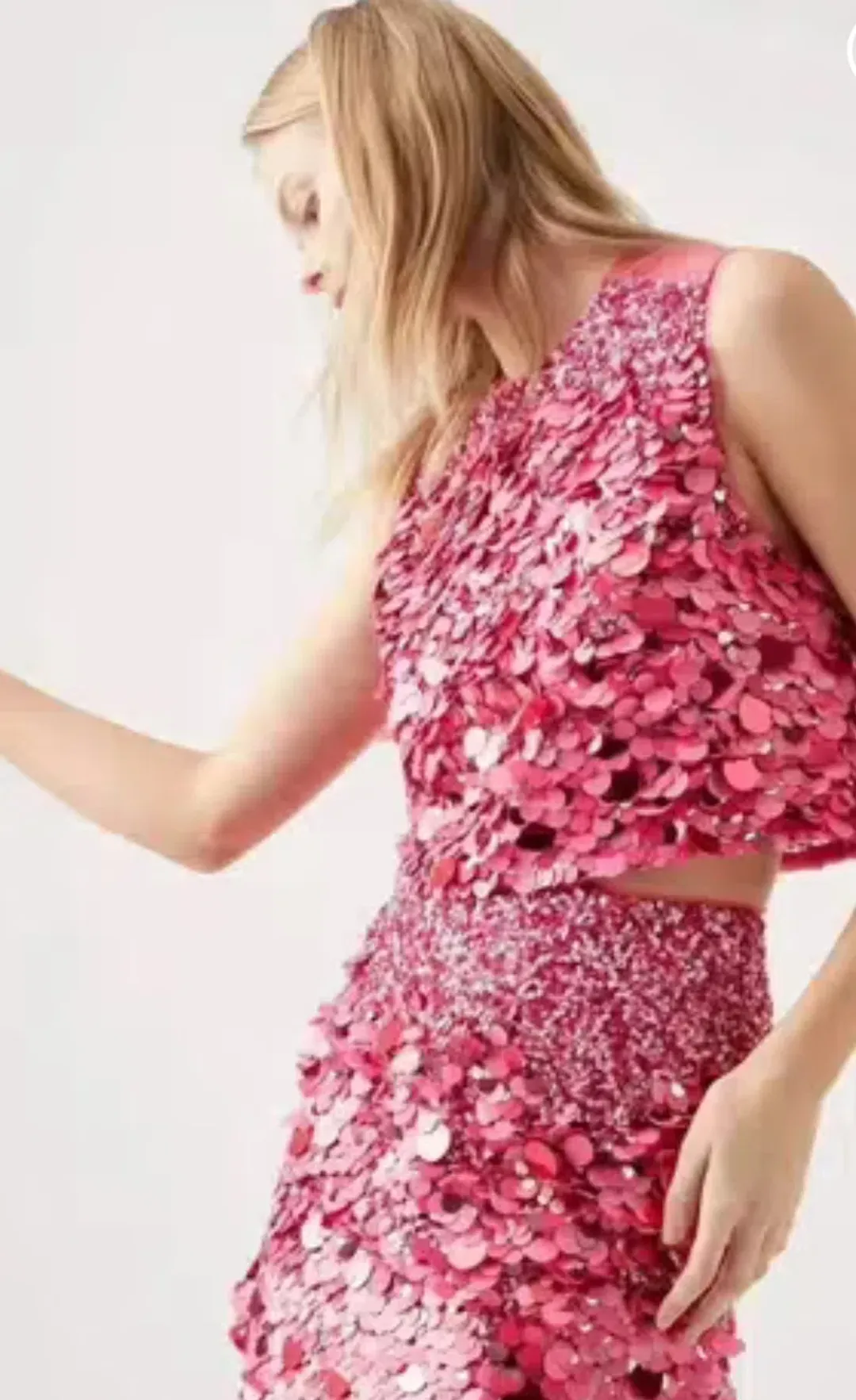 AJE CELESTE SEQUIN TOP & CHERIE SEQUIN SKIRT SET PINK SIZE 8 for rent on The Volte - main image