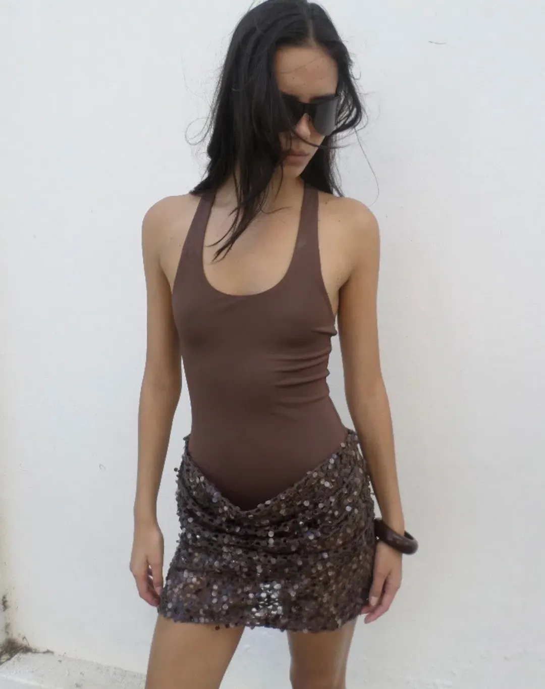 Benni Ariel Mini Dress in Cocoa Brown Size 8 for rent on The Volte - main image