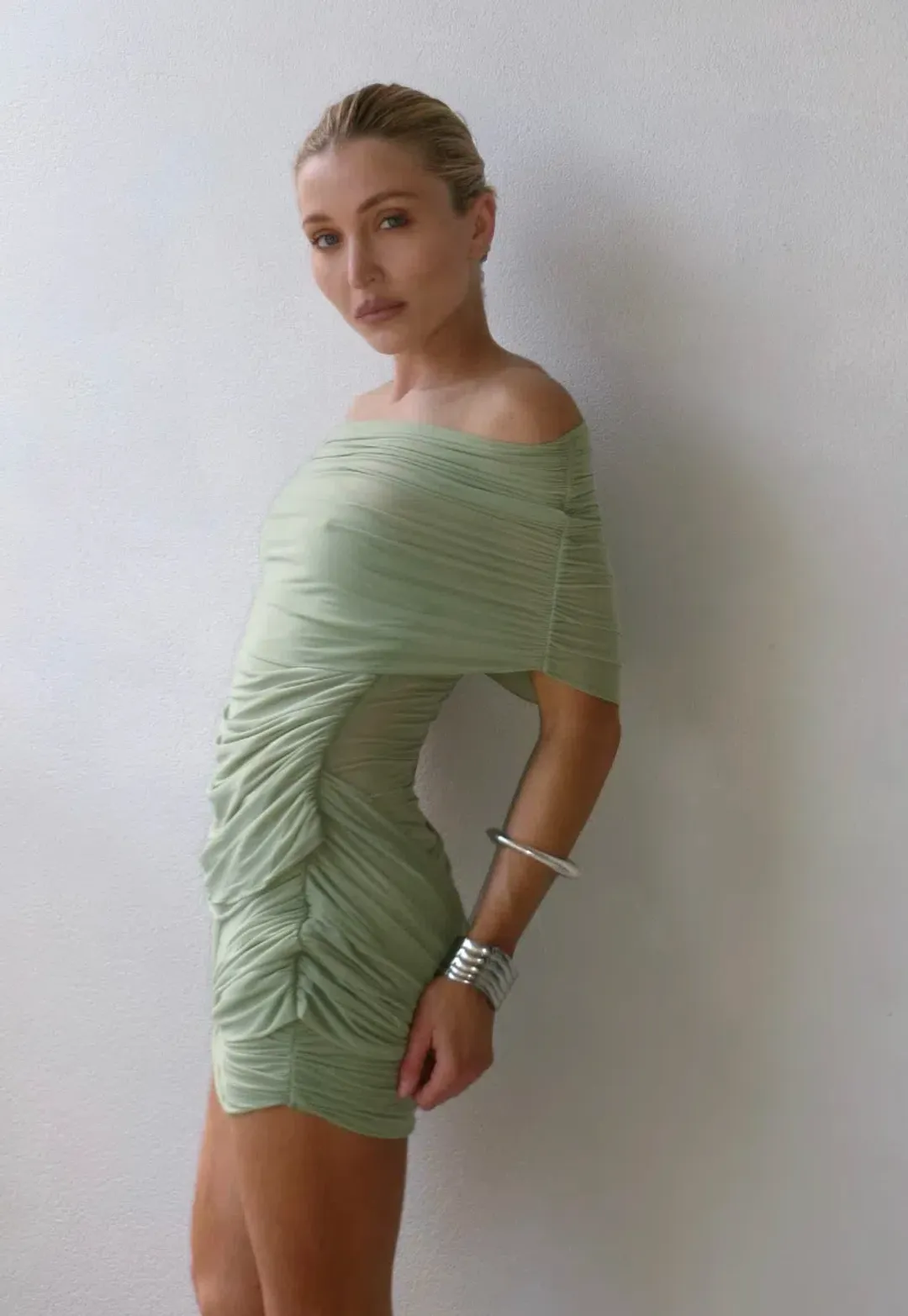 Benni Otto Mini Dress in Pistachio Green size 8 for rent on The Volte - main image