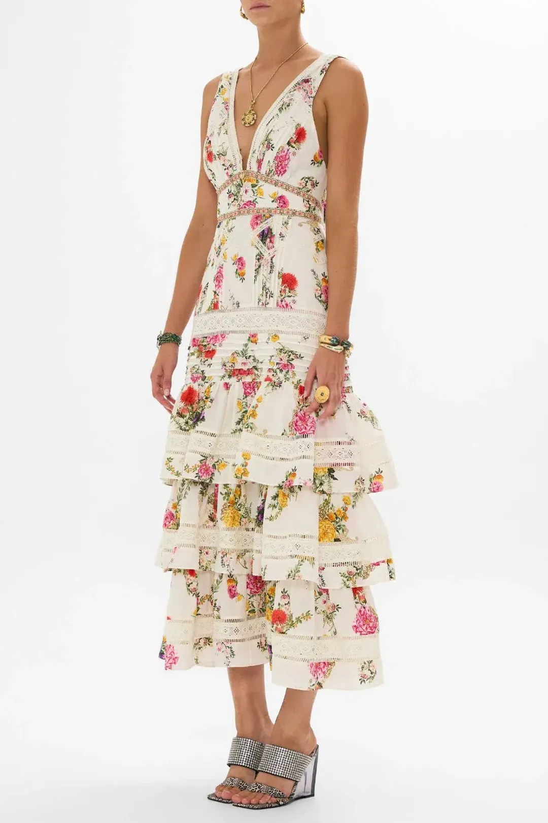 Camilla Tiered Ruffle Hem Dress Egyptian Rose (M/AU 12) for rent on The Volte - main image