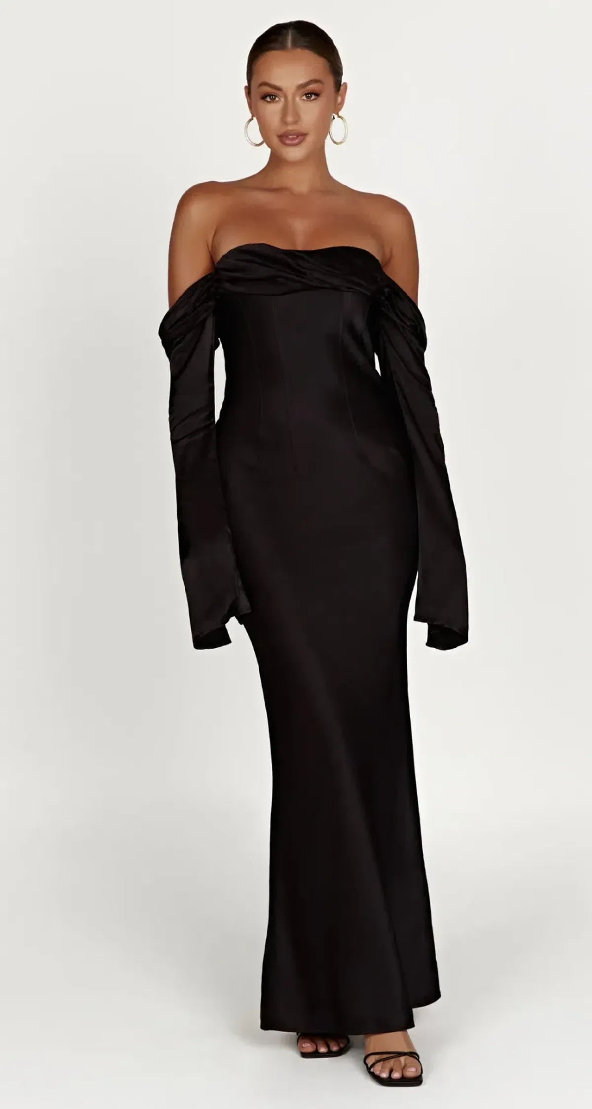 Giselle Off Shoulder Cowl Neck Maxi Dress - Black - Image 1