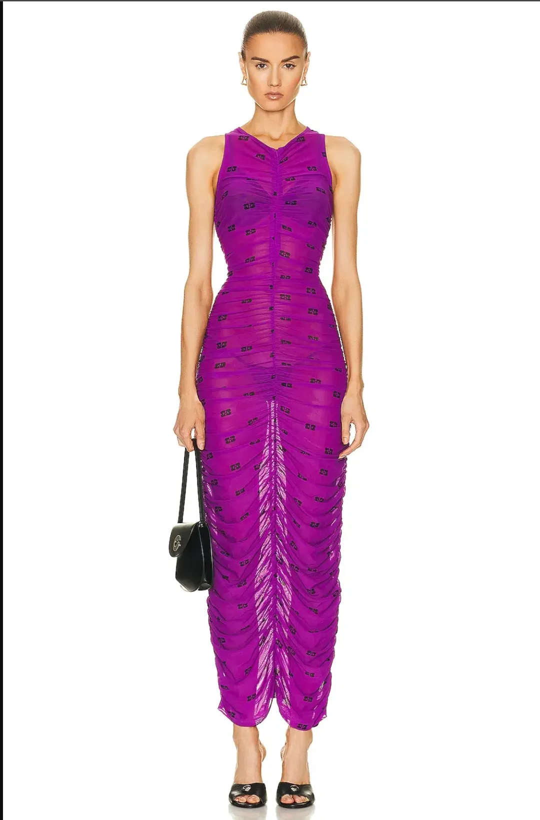 Ganni Printed Mesh Ruched Dress size 8 for rent on The Volte - main image