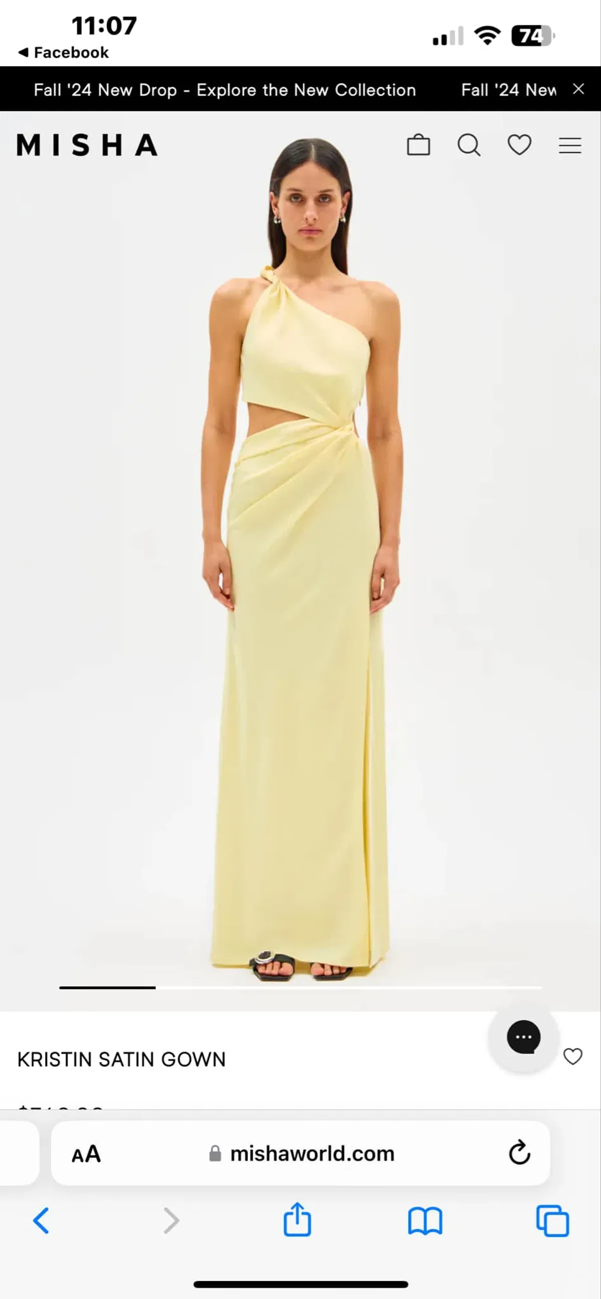 MISHA Kristin Satin Gown - soft yellow - size 8 - Image 2