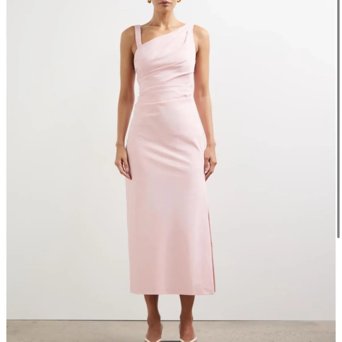 Lover Kilian Asymmetric Tuck Midi Dress in Baby Pink Size 10  - Image 1
