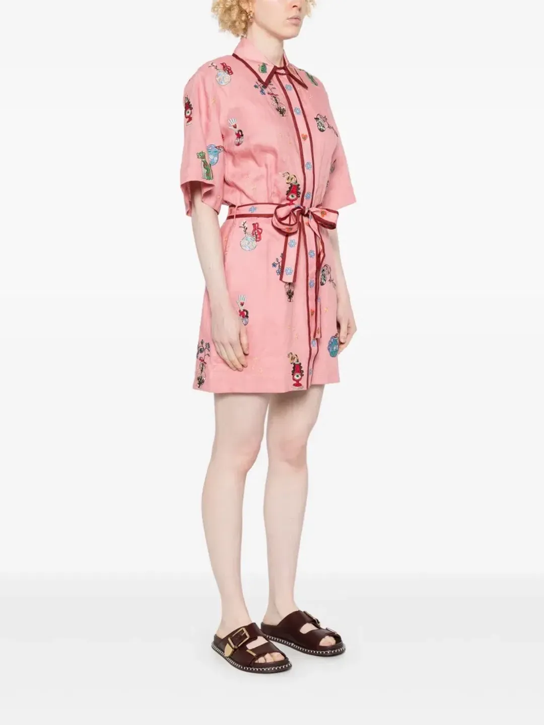 ALEMAIS Timmy  Embroidered Mini Dress Pink Size 10 AU for rent on The Volte - main image