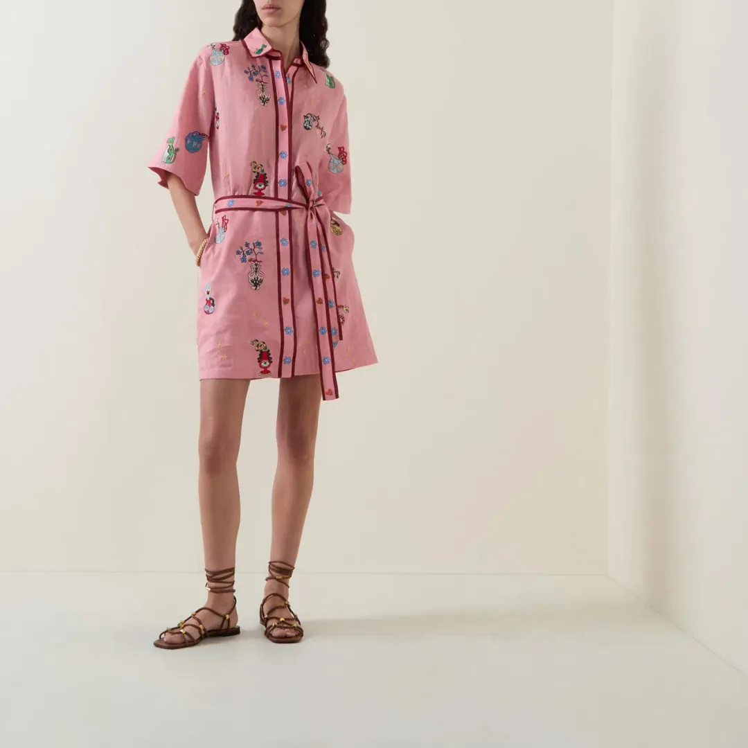 ALEMAIS Timmy  Embroidered Mini Dress Pink Size 10 AU for rent on The Volte - main image