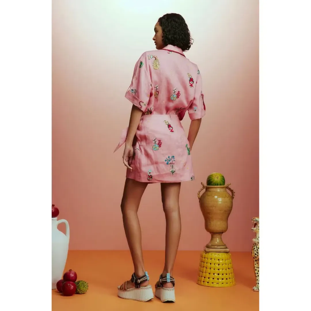 ALEMAIS Timmy Embroidered Shirt & Sarong Skirt Pink Size 10 AU for rent on The Volte - main image