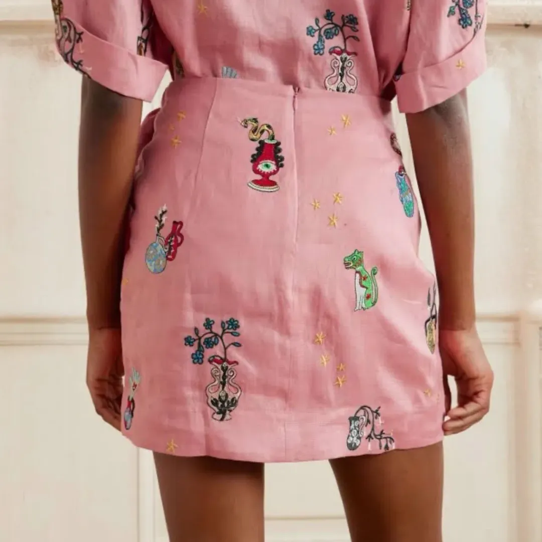 ALEMAIS Timmy Embroidered Shirt & Sarong Skirt Pink Size 10 AU for rent on The Volte - main image