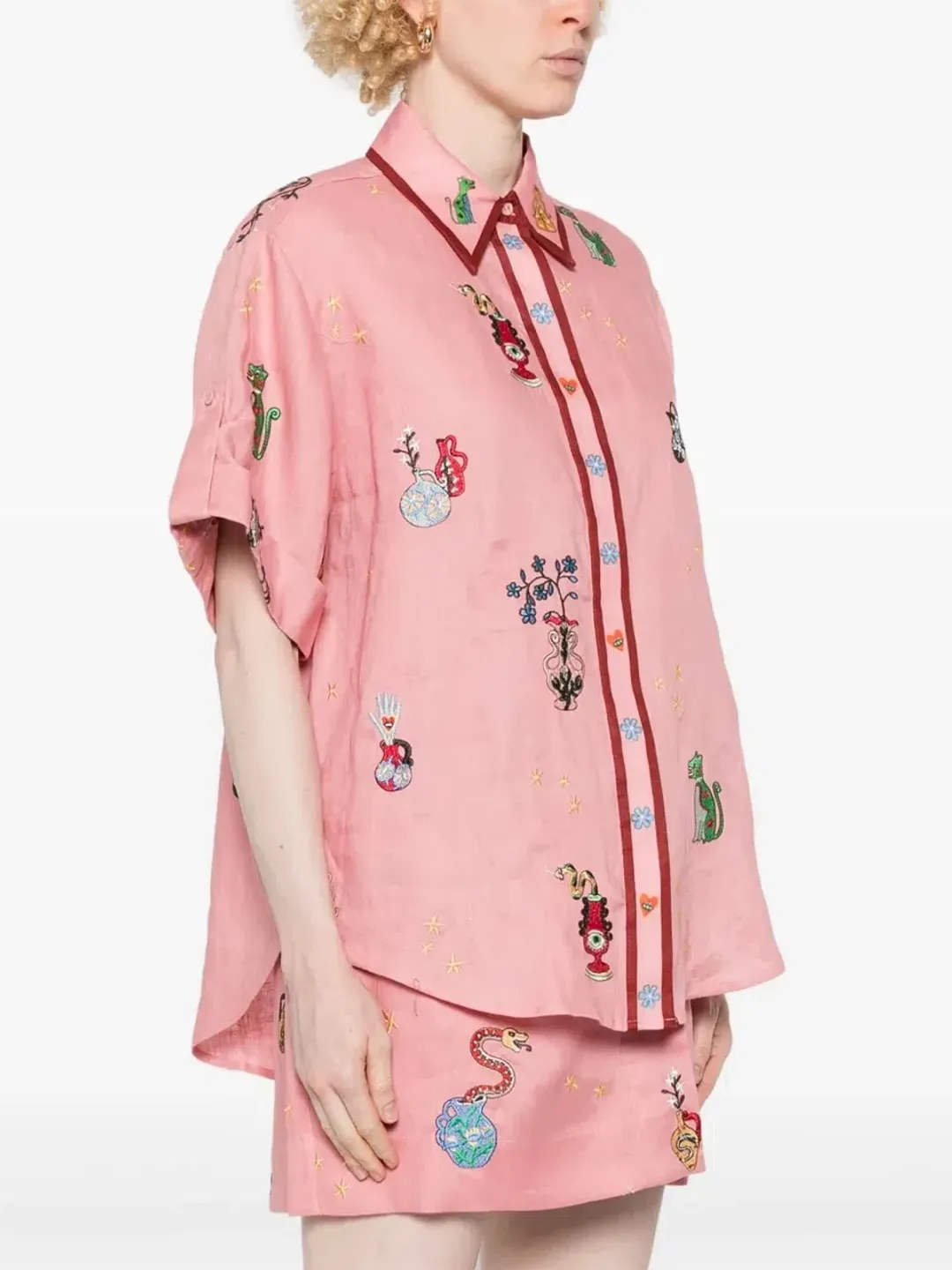 ALEMAIS Timmy Embroidered Shirt & Sarong Skirt Pink Size 10 AU for rent on The Volte - main image