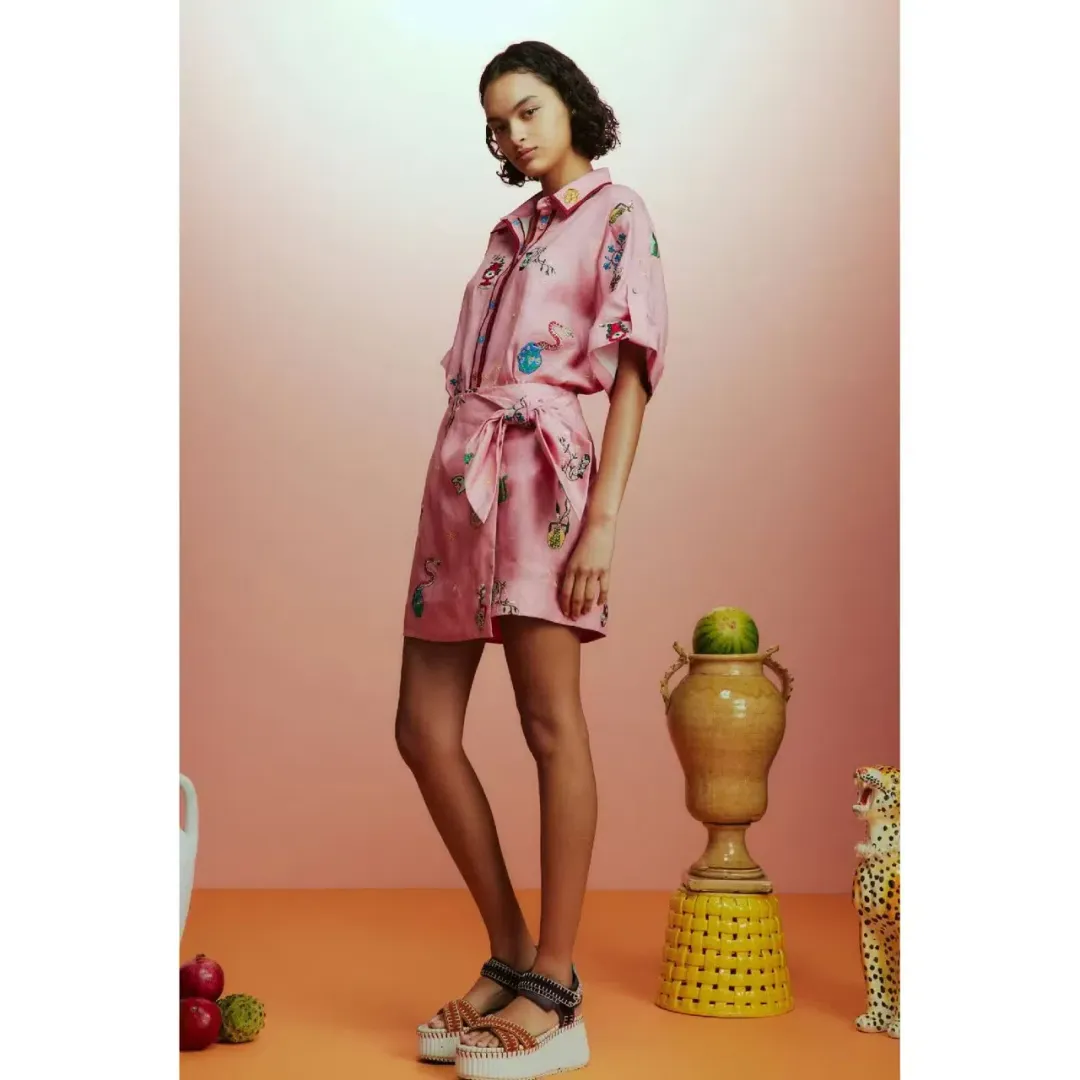 ALEMAIS Timmy Embroidered Shirt & Sarong Skirt Pink Size 10 AU for rent on The Volte - main image