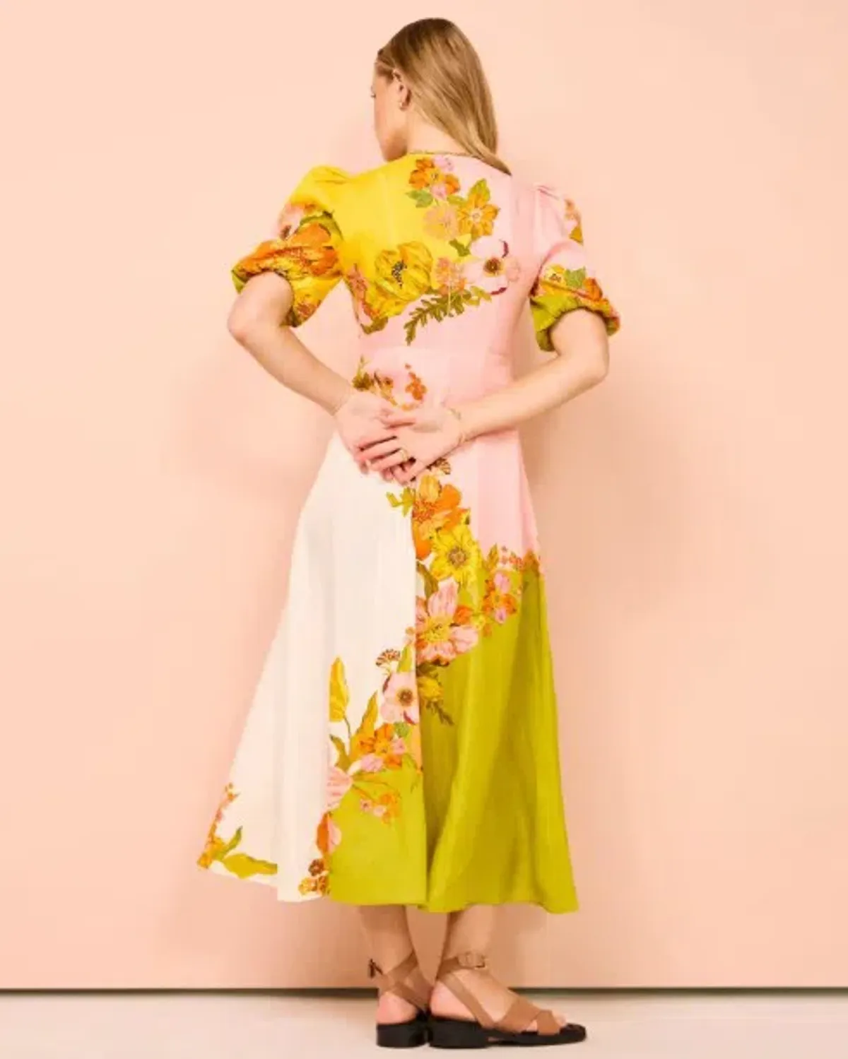 Alemais Silas Midi Dress Yellow Pink Floral Print Size 10 - Image 2