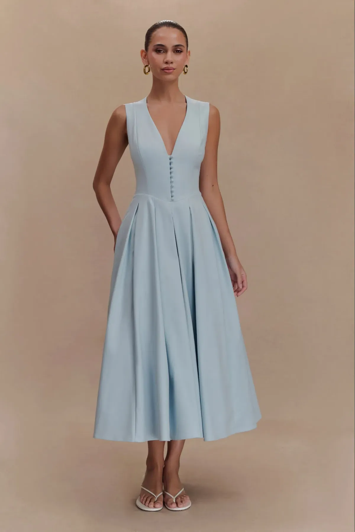 Meshki Keely Cotton Sleeveless Midi Dress - Sky Blue - Image 1