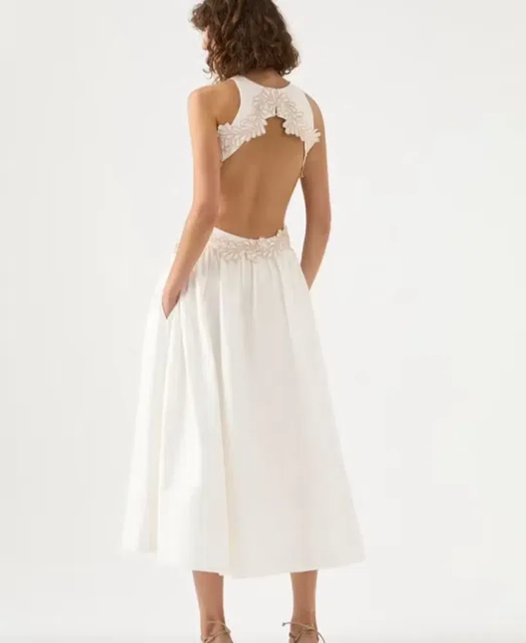 Aje Botanical Trim Midi Dress Ivory Size 8 for rent on The Volte - main image