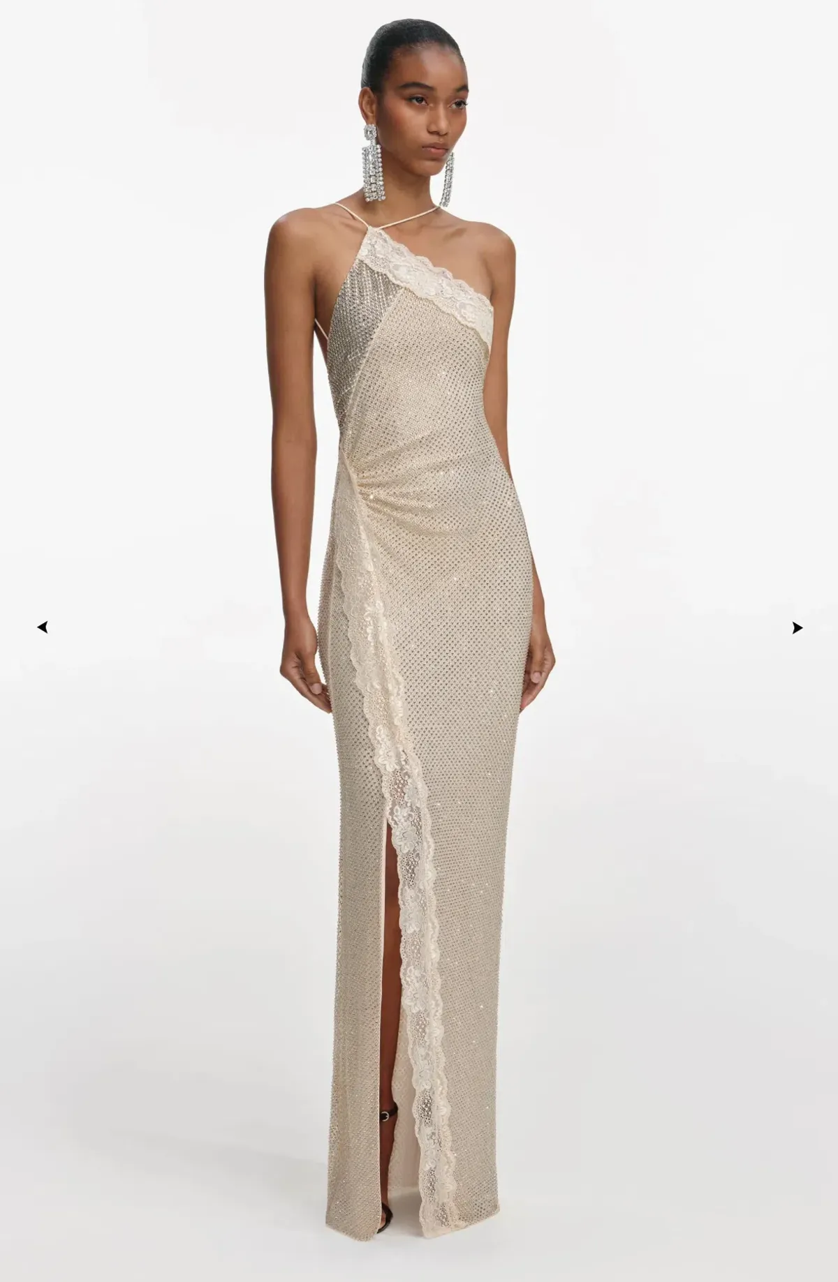 Self-Portrait CHAMPAGNE RHINESTONE LACE TRIM MAXI DRESS in AU6 - Image 2
