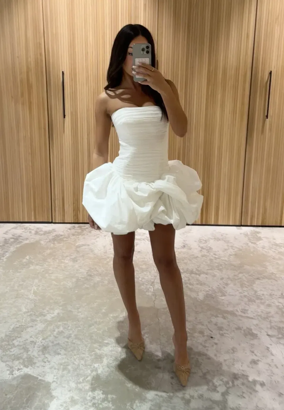 AJE  Violette Bubble Hem Mini Dress in ivory white | size 6 xs - Image 3