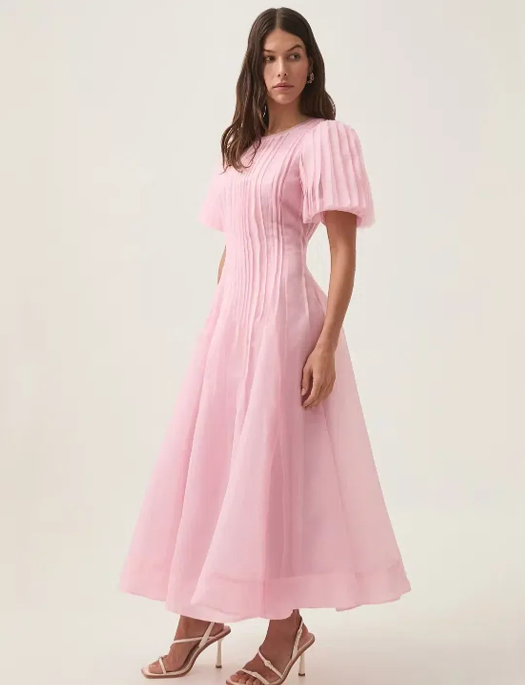Aje Nova Pleated Midi Dress - Chalk Pink - Size 12 for rent on The Volte - main image