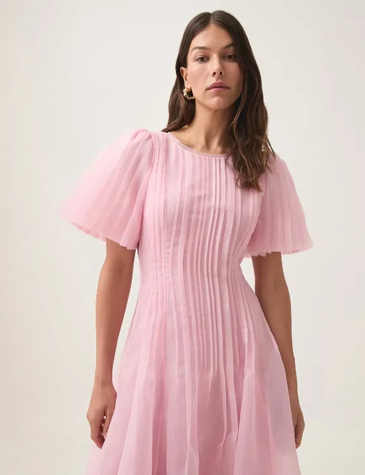 Aje Nova Pleated Midi Dress - Chalk Pink - Size 12 - Image 5