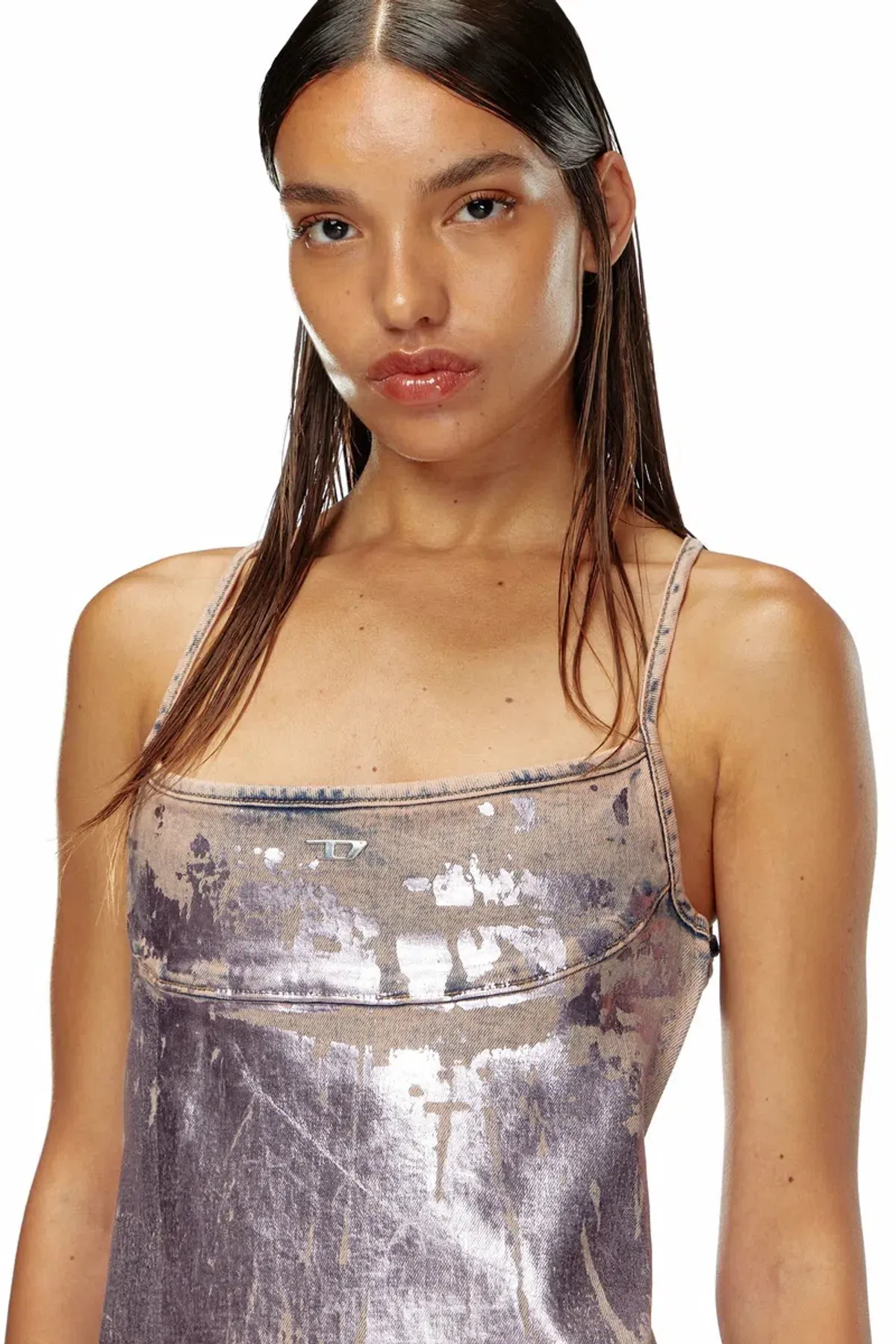 Diesel Strappy mini dress in pop-colour denim - Image 2