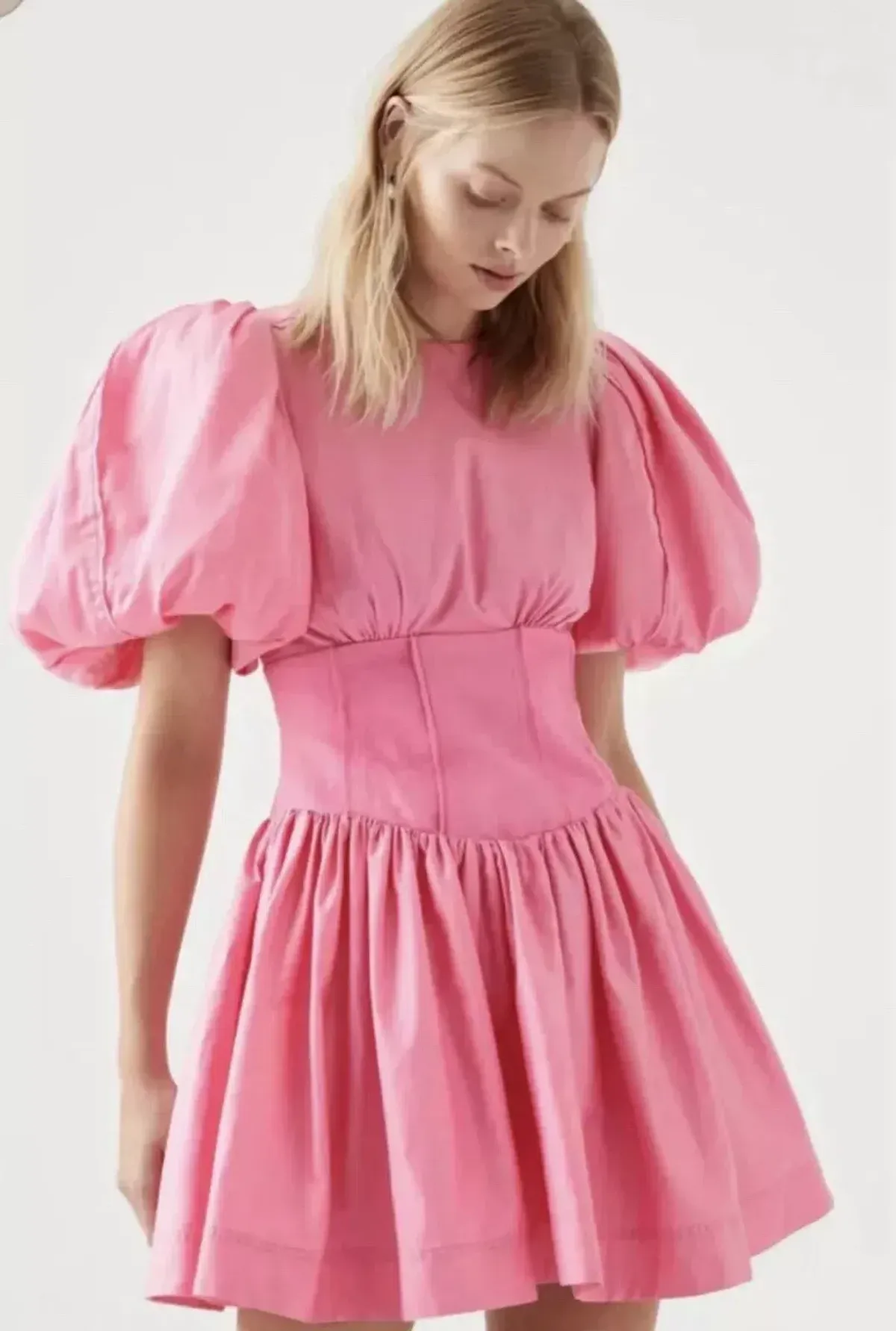 Aje Gianna Pink Cotton Puff Sleeve Dress Size 8 Mini Short Length - Image 1