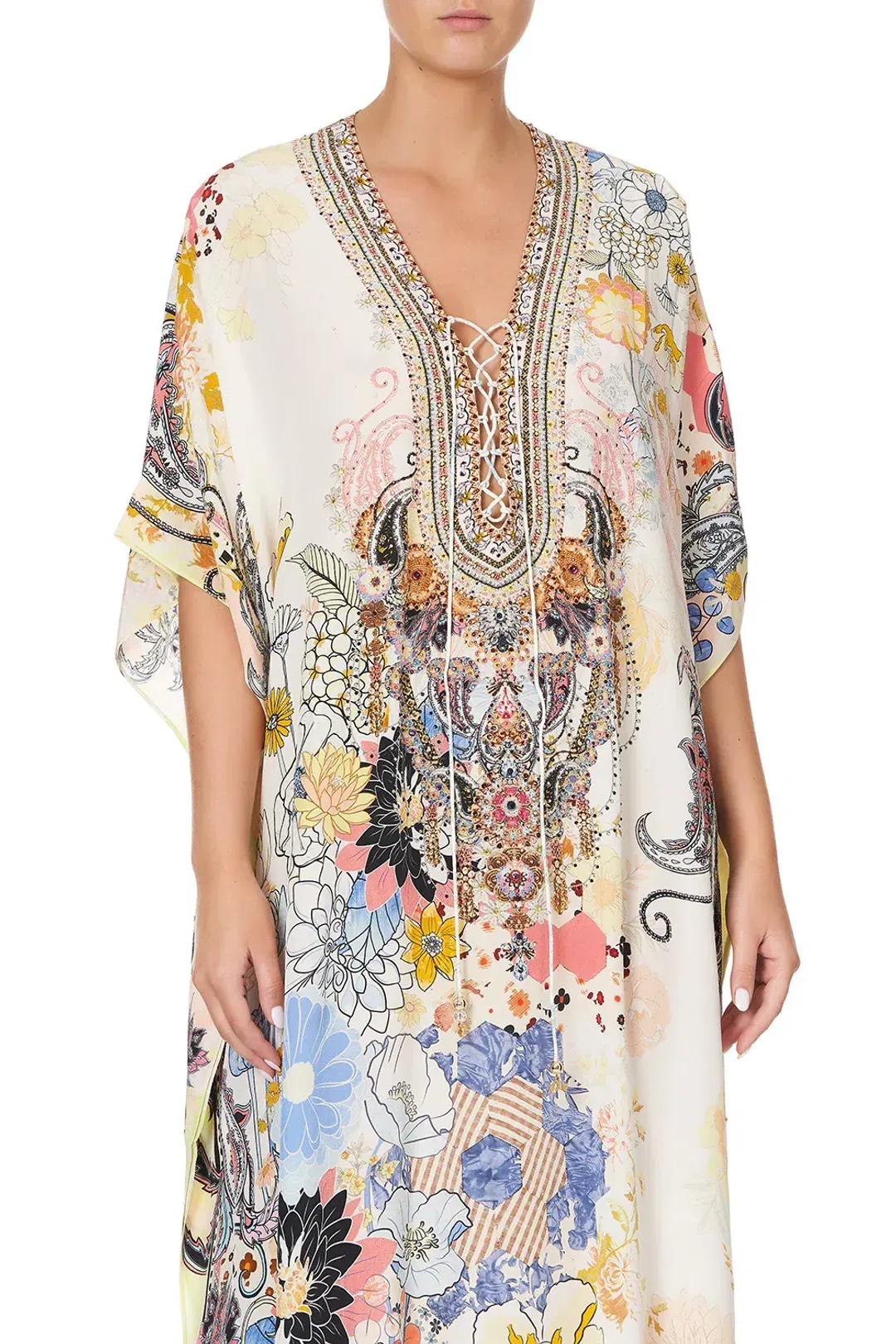 Camilla Lace Up Kaftan Britain Bouquet OS for rent on The Volte - main image